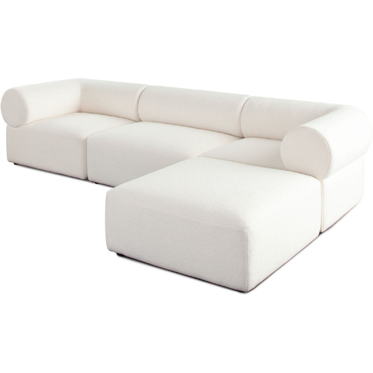 Zia 4PC Modular Reversible Chaise Sectional in Ivory Sherpa Fabric