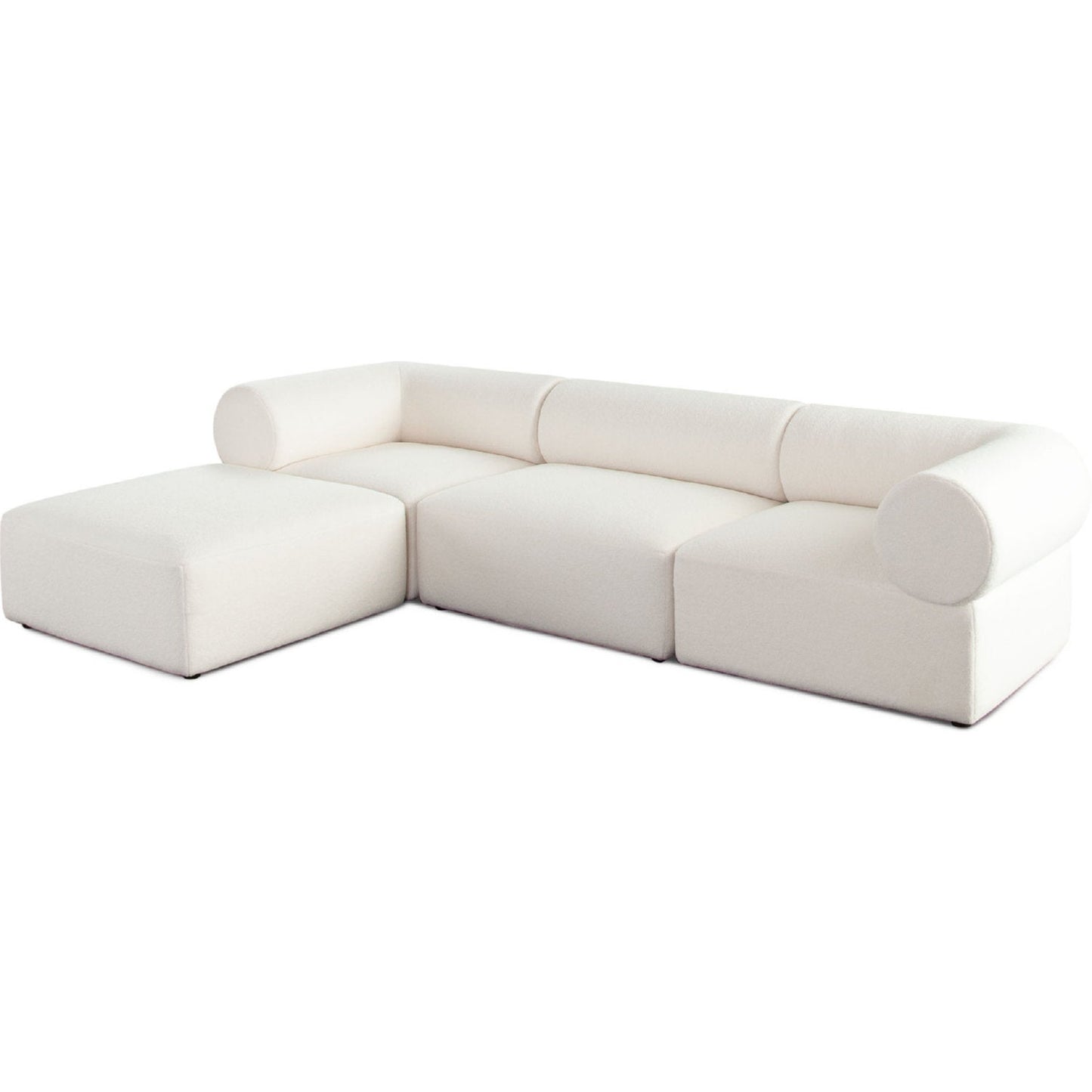 Zia 4PC Modular Reversible Chaise Sectional in Ivory Sherpa Fabric