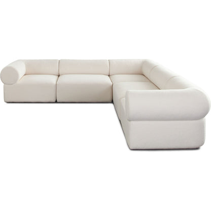 Zia 5PC Corner Sectional in Ivory Sherpa Fabric