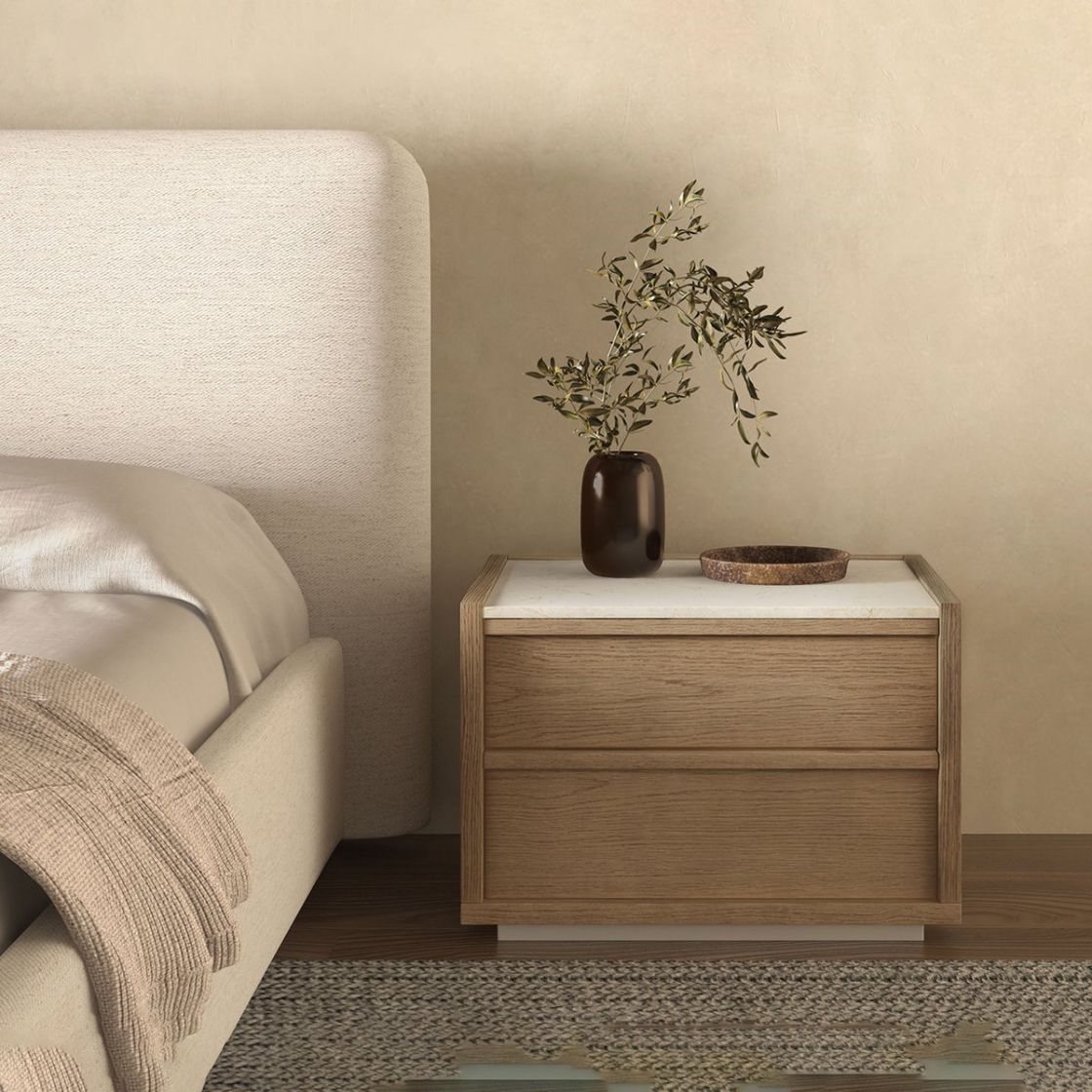 Ashcroft Two Drawers Wood Nightstand