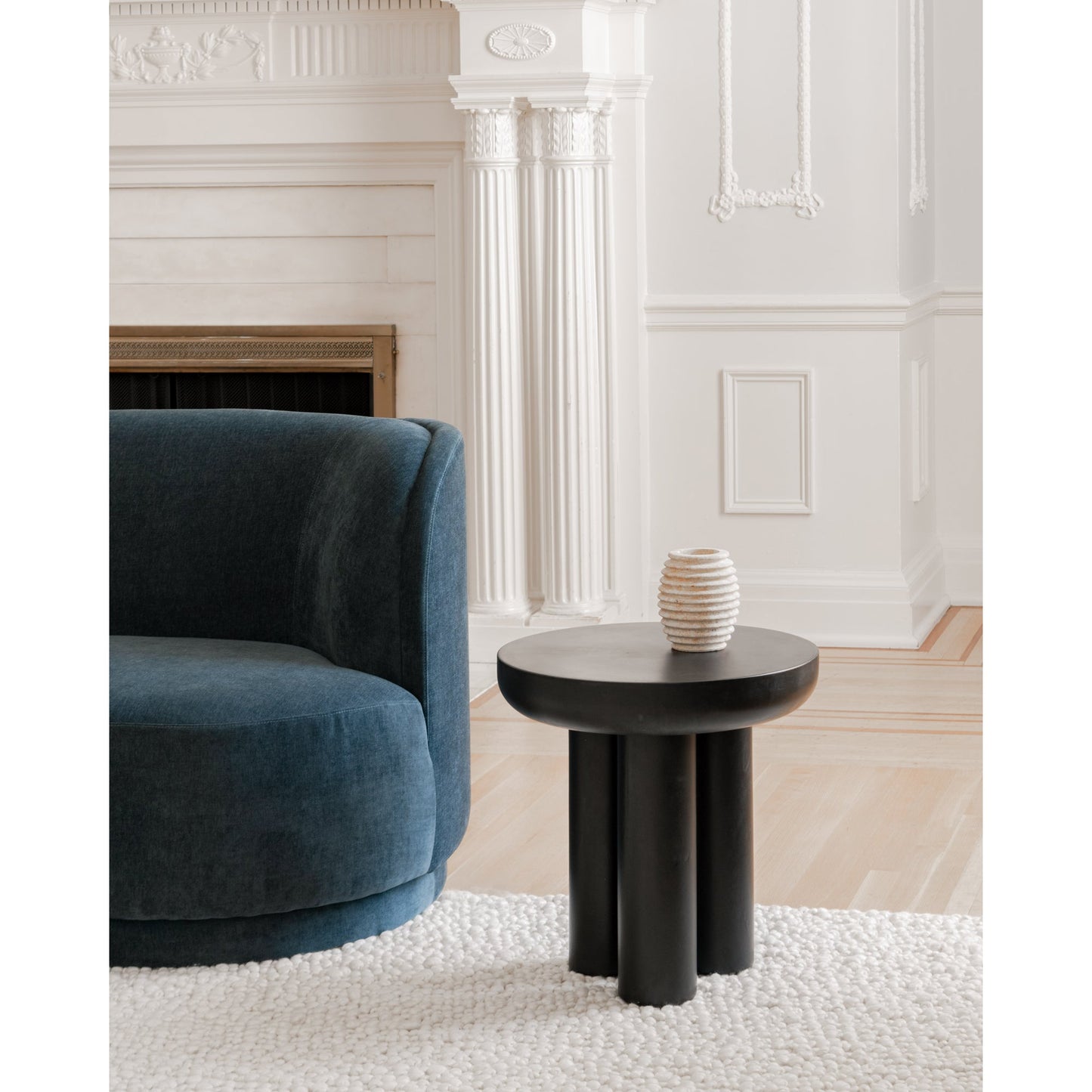 Rocca Concrete and Wood Black Round Side Table