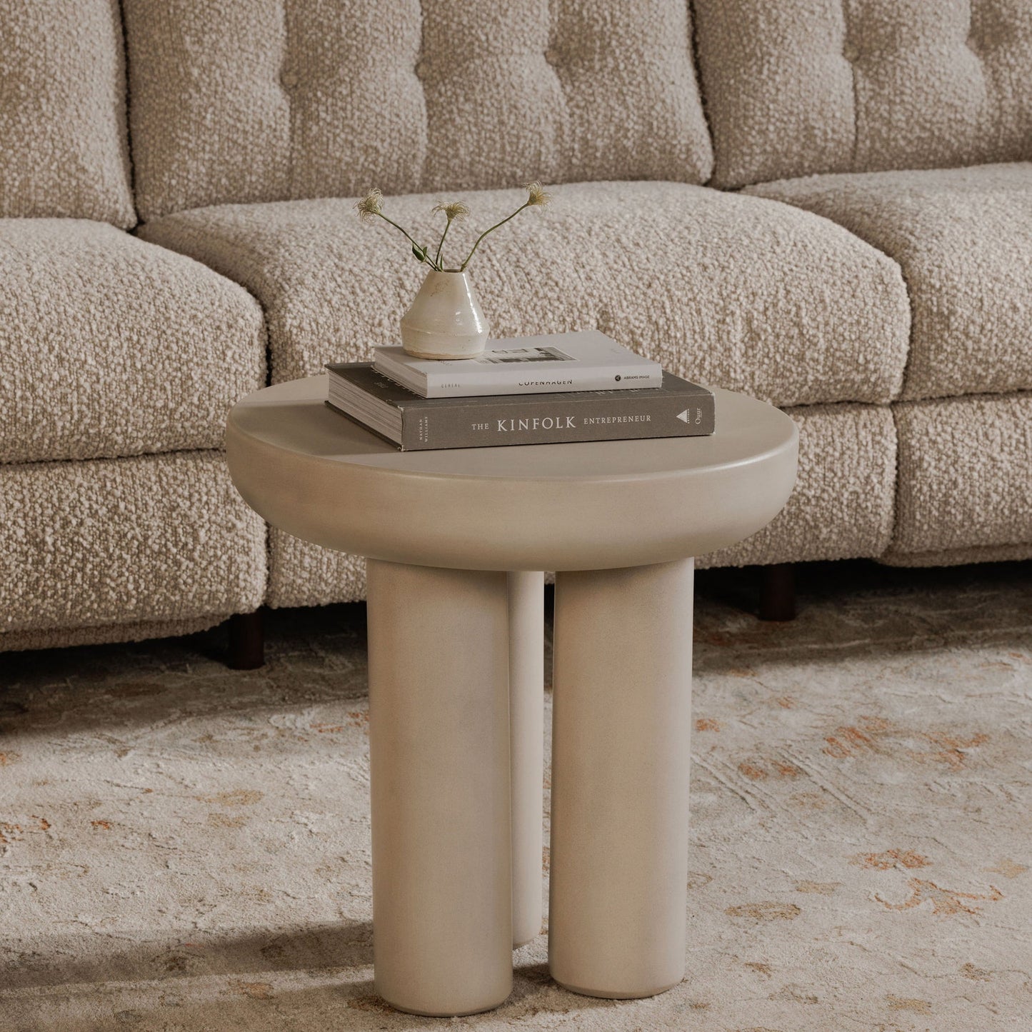 Rocca Cream Durable Concrete Outdoor Side Table