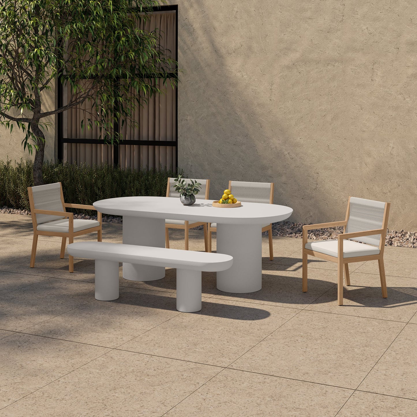 Rocca Cream Concrete Design Outdoor Bench