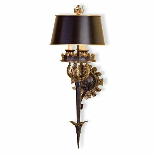 Zanzibar Gold Leaf Black Duke Wall Sconce Winterthur Collection Wall Sconces Sideboards and Things By Currey & Co