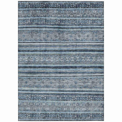 LOOMLAN Rugs Zaraxa Blue Washable Indoor-Outdoor Rug