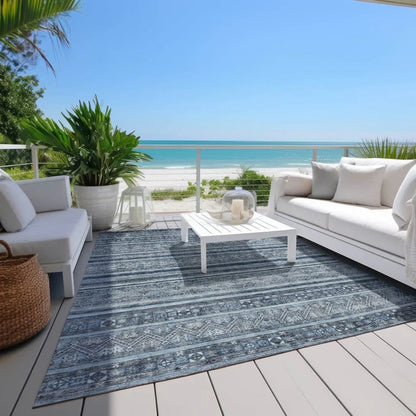 LOOMLAN Rugs Zaraxa Blue Washable Indoor-Outdoor Rug