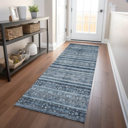 LOOMLAN Rugs Zaraxa Blue Washable Indoor-Outdoor Rug