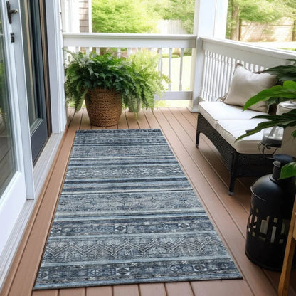 LOOMLAN Rugs Zaraxa Blue Washable Indoor-Outdoor Rug