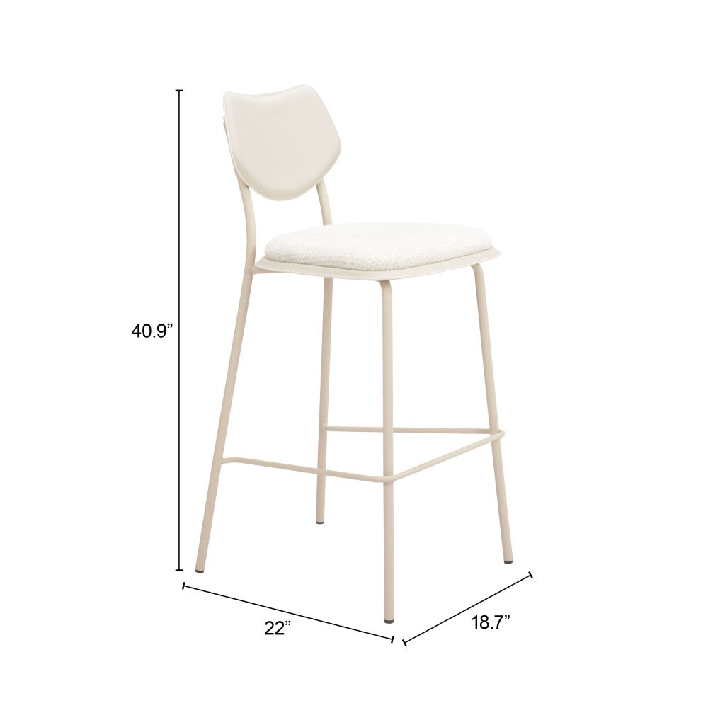 Zuo Modern Zeal White Faux Leather Barstool 4PC