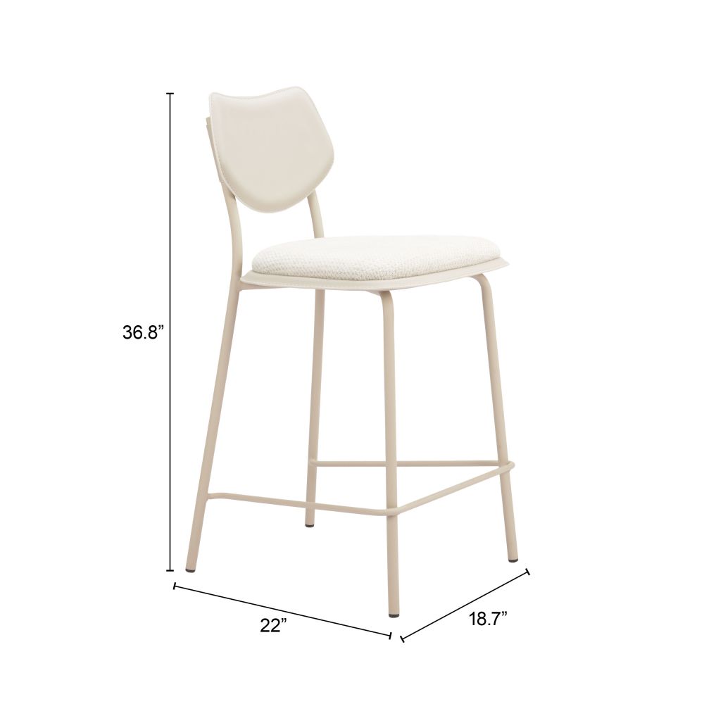 Zuo Modern Zeal White Faux Leather Counter Stool 4PC