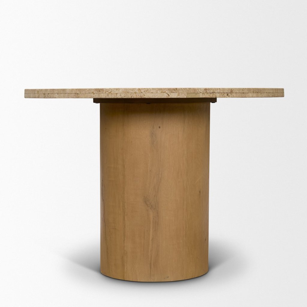 Siena 42" Round Travertine Top Pedestal Dining Table -- Brown
