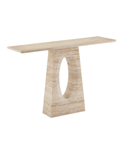 Demi Travertine Beige Rectangular Console Table