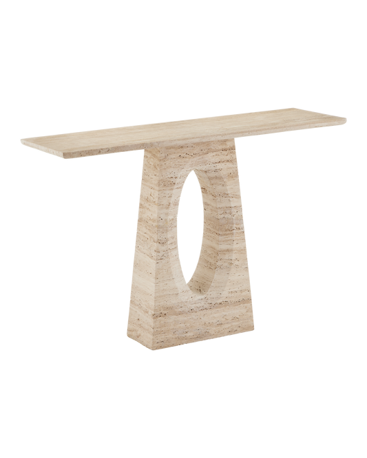 Demi Travertine Beige Rectangular Console Table