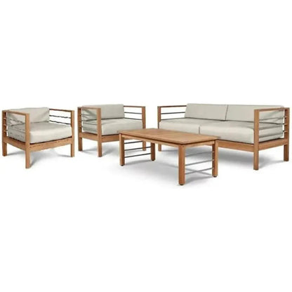 SoHo 4PC Teak Outdoor Patio Deep Set Sunbrella Cushion -- view 4