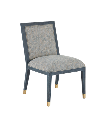 Santos Mahogany and Rattan Vintage Navy Blue Armless Side Chair