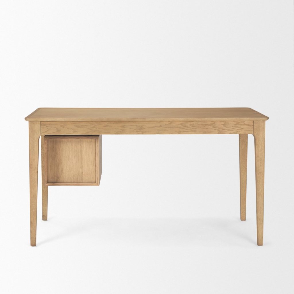 Tino 55.1"L Light Brown Solid Oak Wood 4-Drawer Desk -- Light Brown