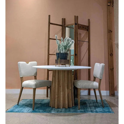 Round Beige & White Dining Table Concrete -- view 3