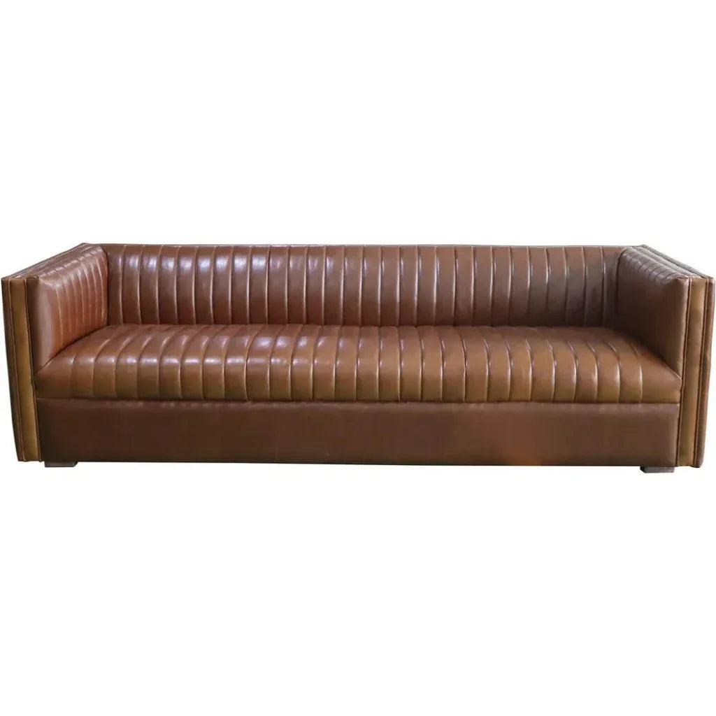 Channel 97" Camel Brown PU Leather Mid-Century 3-Seater -- view 2