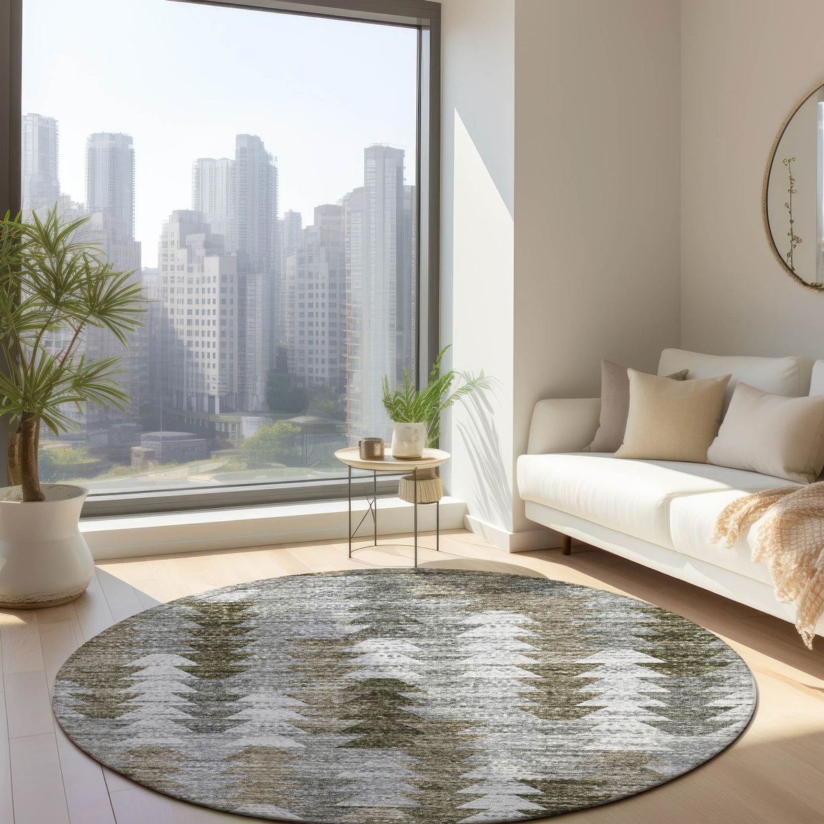Angled Checks Brown Washable Indoor-Outdoor Rug -- brown