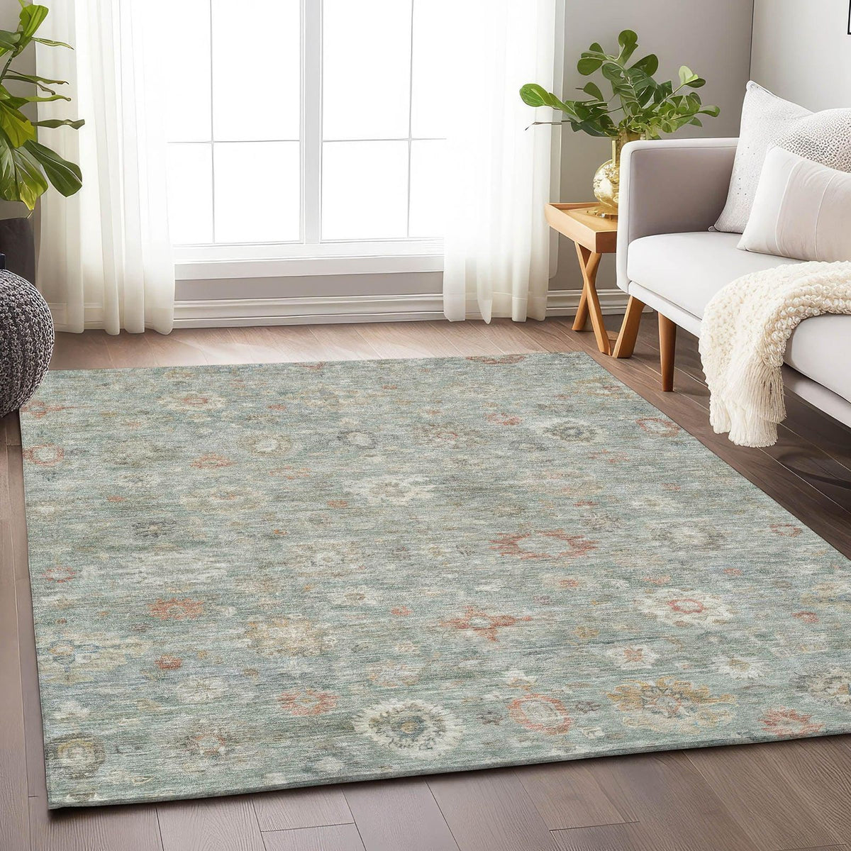 Laeara Green Washable Indoor-Outdoor Rug -- green