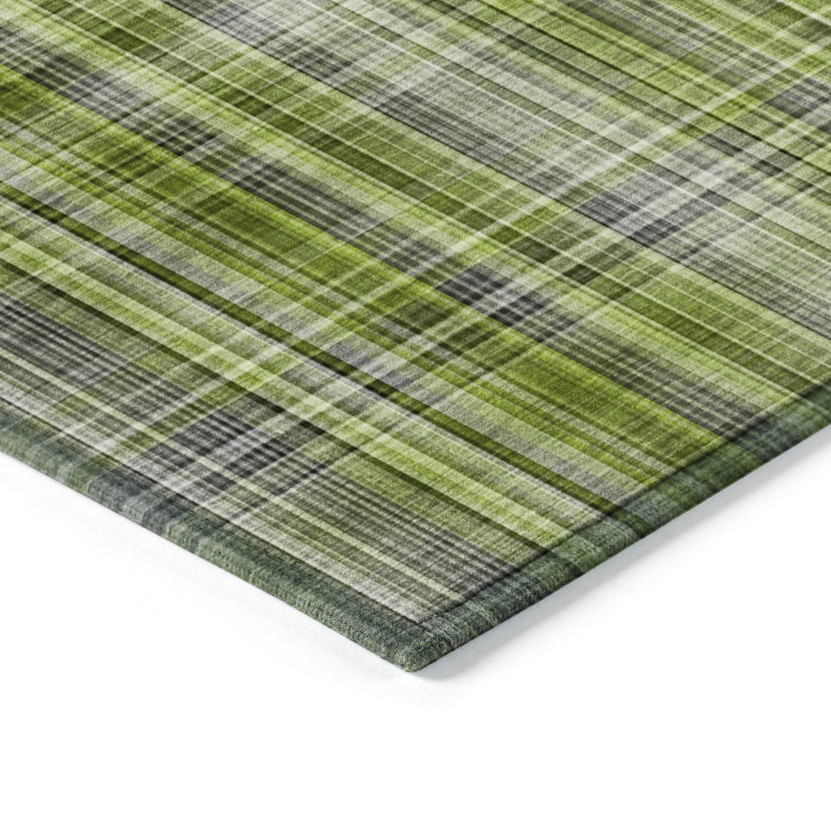 Plaid Green Washable Indoor-Outdoor Rug