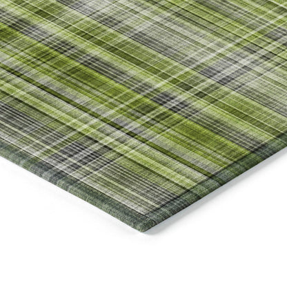 Plaid Green Washable Indoor-Outdoor Rug