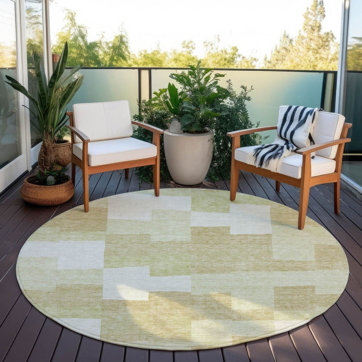 Flowing Harmony Beige Washable Indoor-Outdoor Rug -- beige