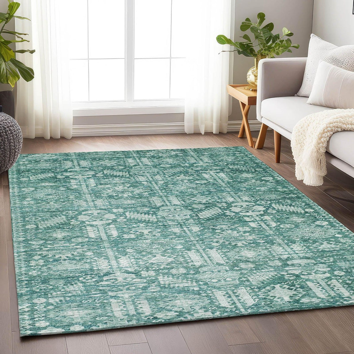 Laearis Teal Washable Indoor-Outdoor Rug -- teal