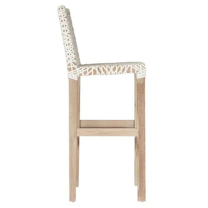 Lulua White Leather Counter Stool Teak Wood -- view 5