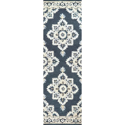 Avit Central Medallion Dark Blue Large Area Rugs - LOOMLAN - LOOMLAN - Area Rugs