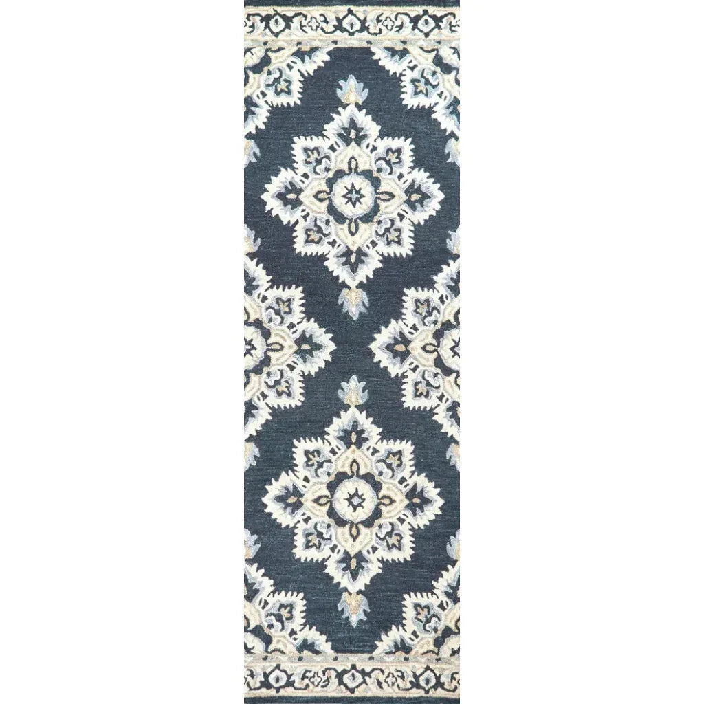 Avit Central Medallion Dark Blue Large Area Rugs - LOOMLAN - LOOMLAN - Area Rugs