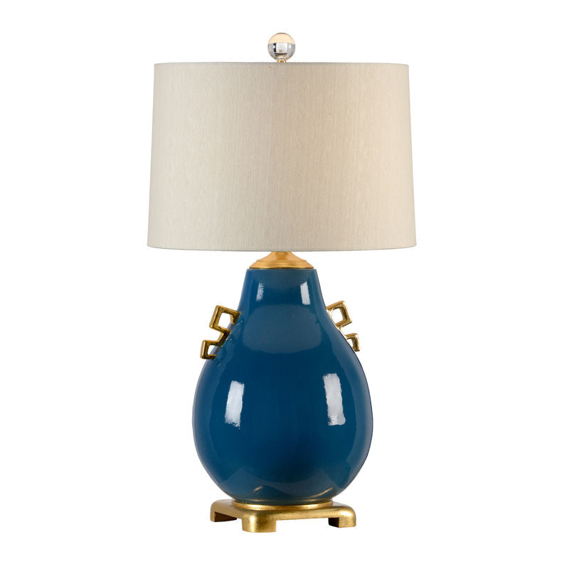 Ming White Glazed Ceramic Table Lamp-Table Lamps-Wildwood-Deep Blue-LOOMLAN