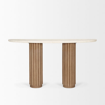 Marbrello 55" Botticino Marble Top Half Moon Console Table -- Light Brown
