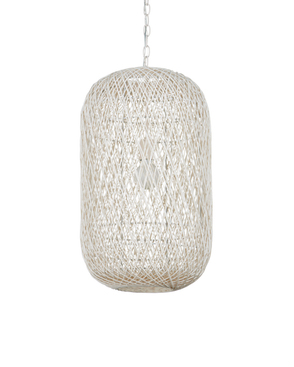 27 in. Cocoon Iron and Glass White Pendant