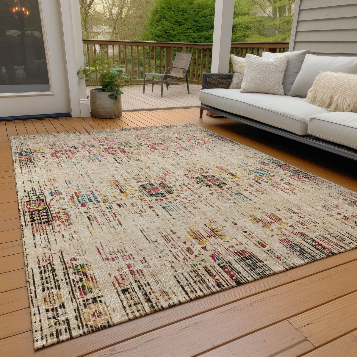 Haelon Beige Washable Indoor-Outdoor Rug -- beige