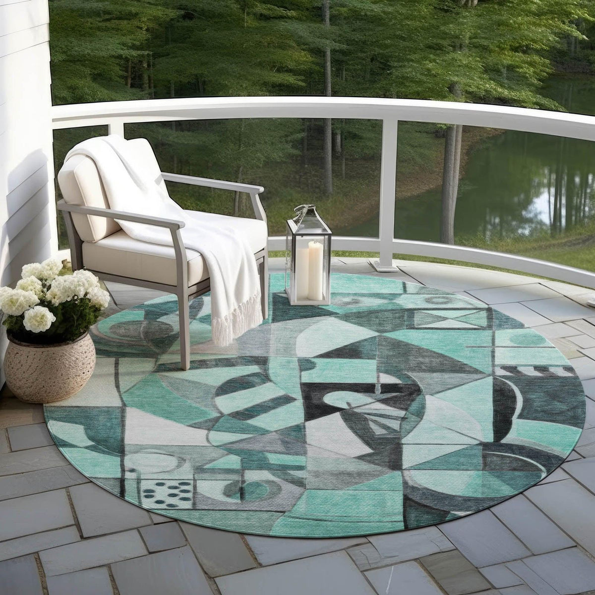 Jaelius Teal Washable Indoor-Outdoor Rug
