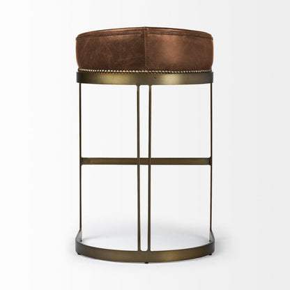 Hollyfield Brown Leather Seat Antiqued Gold Metal Frame Bar -- Brown