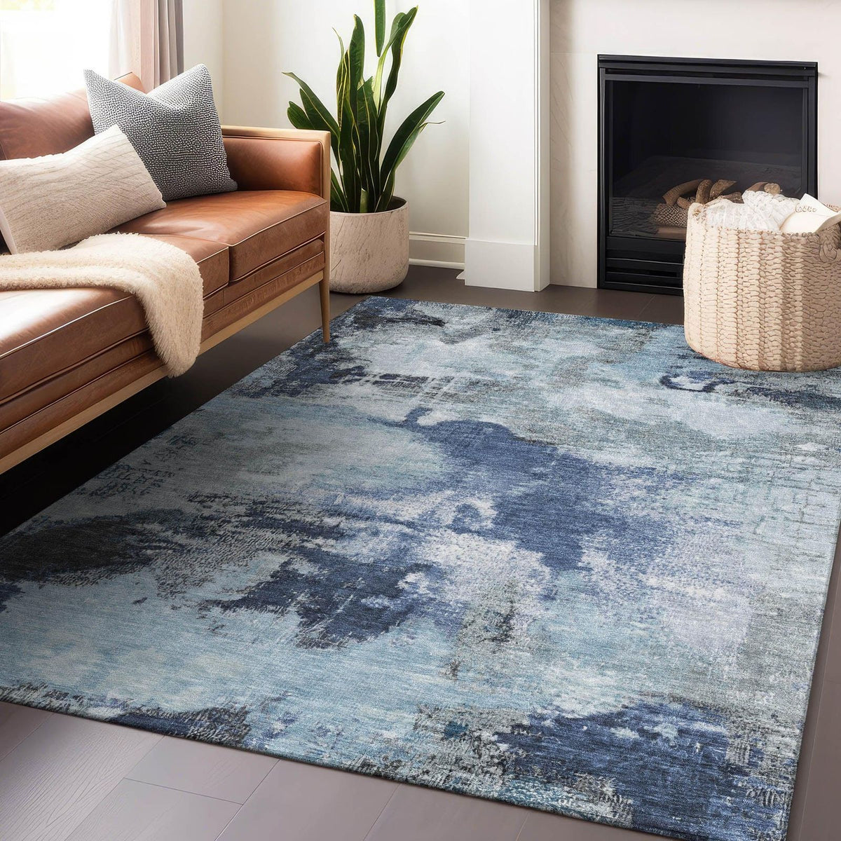 Iriara Blue Washable Indoor-Outdoor Rug -- blue