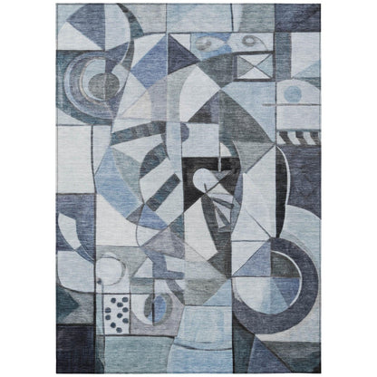 Jaelius Blue Washable Indoor-Outdoor Rug