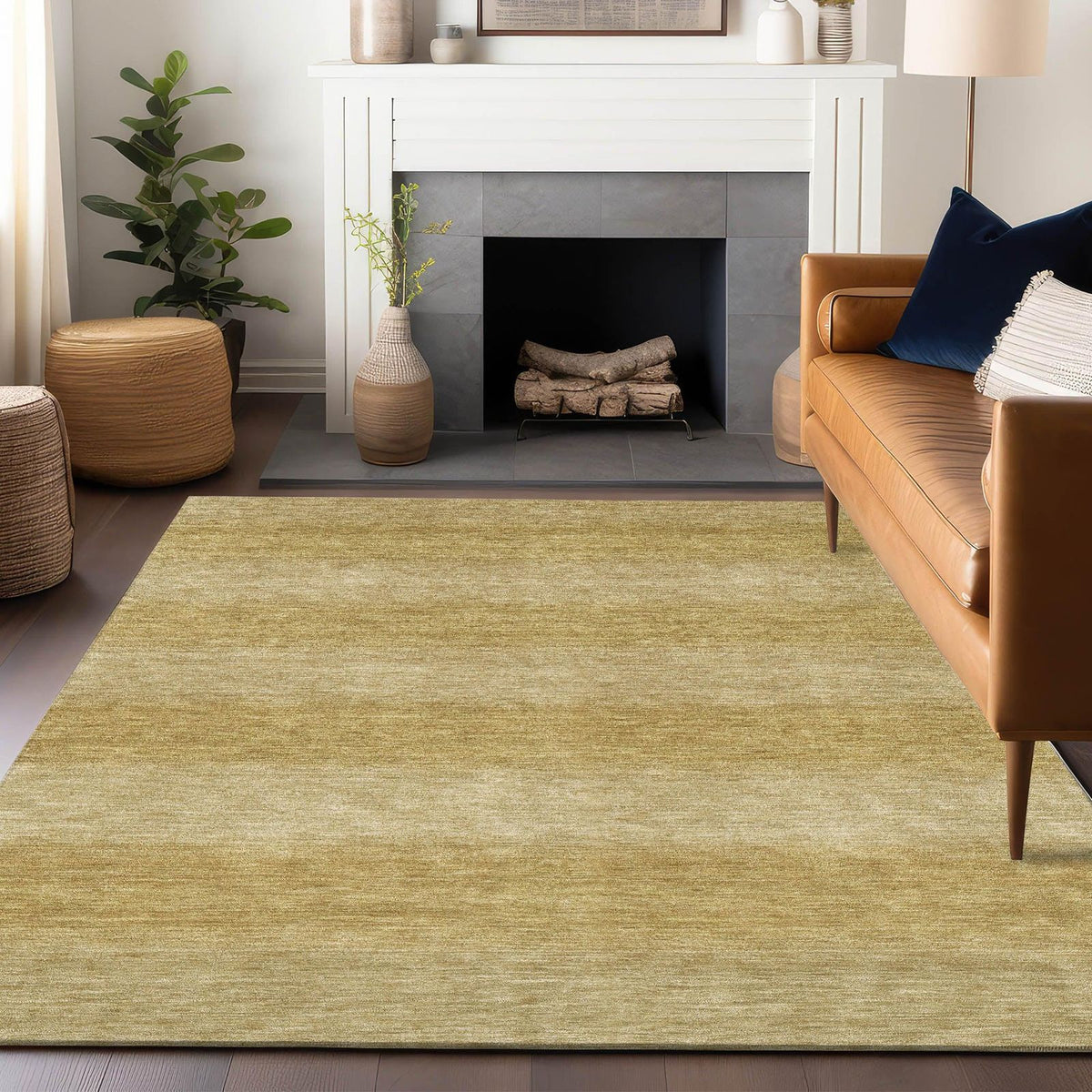 Haelius Gold Washable Indoor-Outdoor Rug -- gold