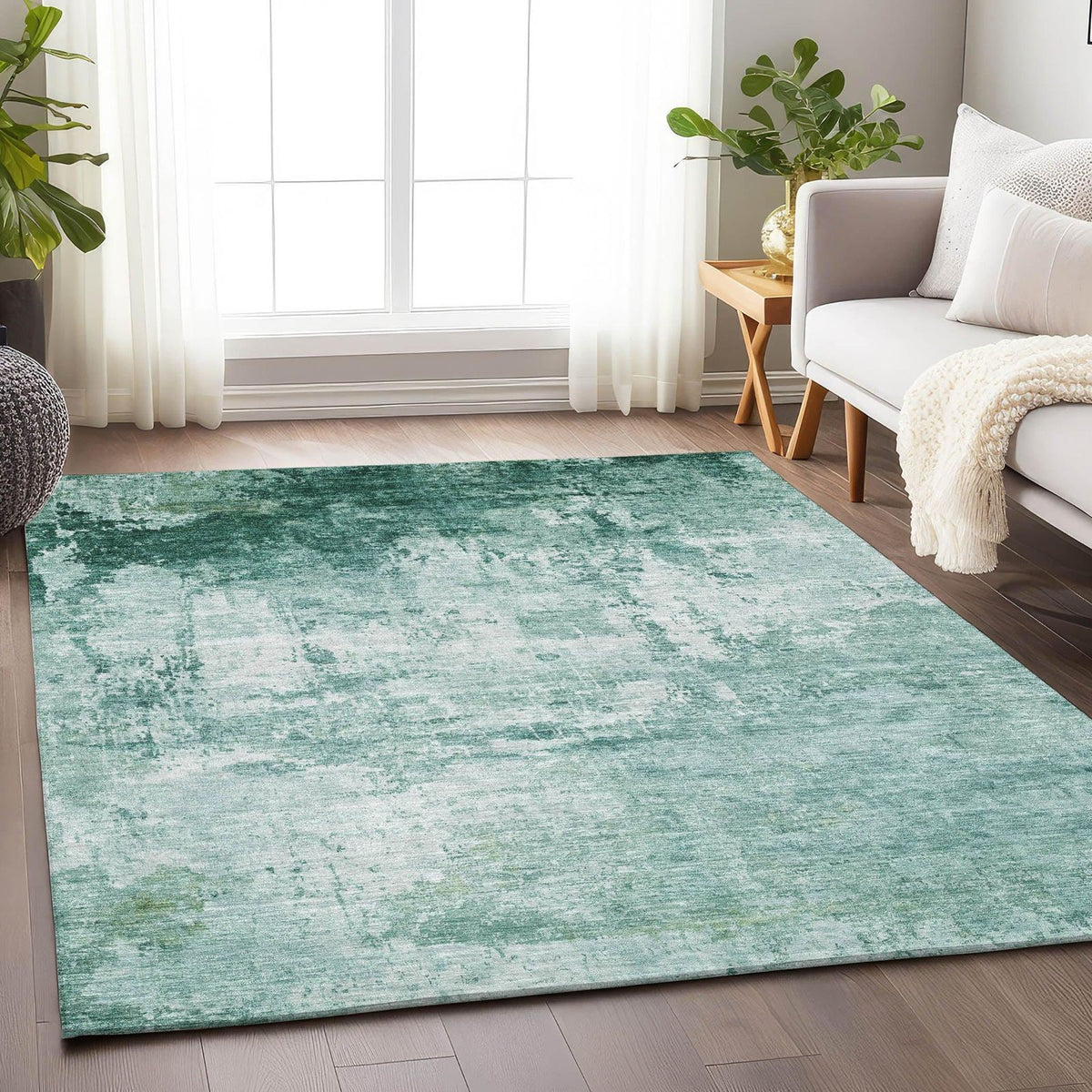 Kaelira Teal Washable Indoor-Outdoor Rug -- teal