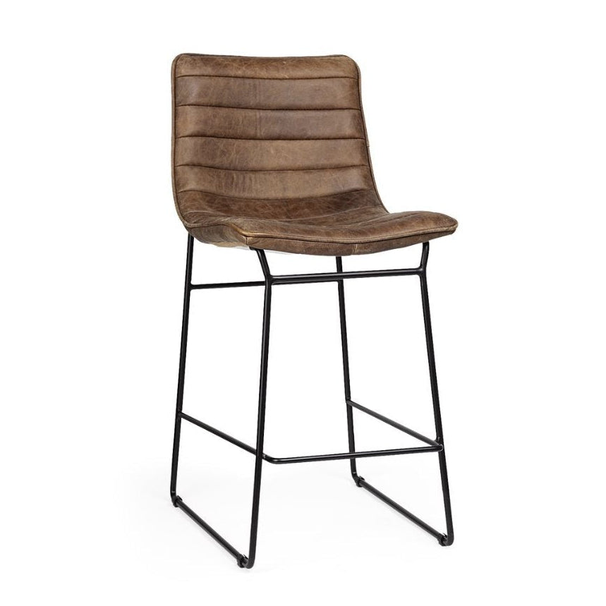 Meritt 37"H Brown Leather High-Back Bar Stool