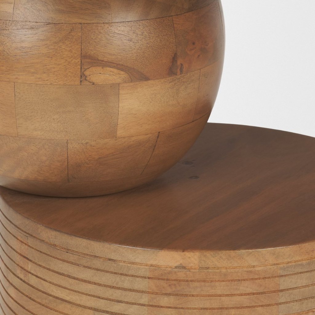 Stack 18" Round Light Brown Solid Wood Geometric Accent Tabl -- Light Brown