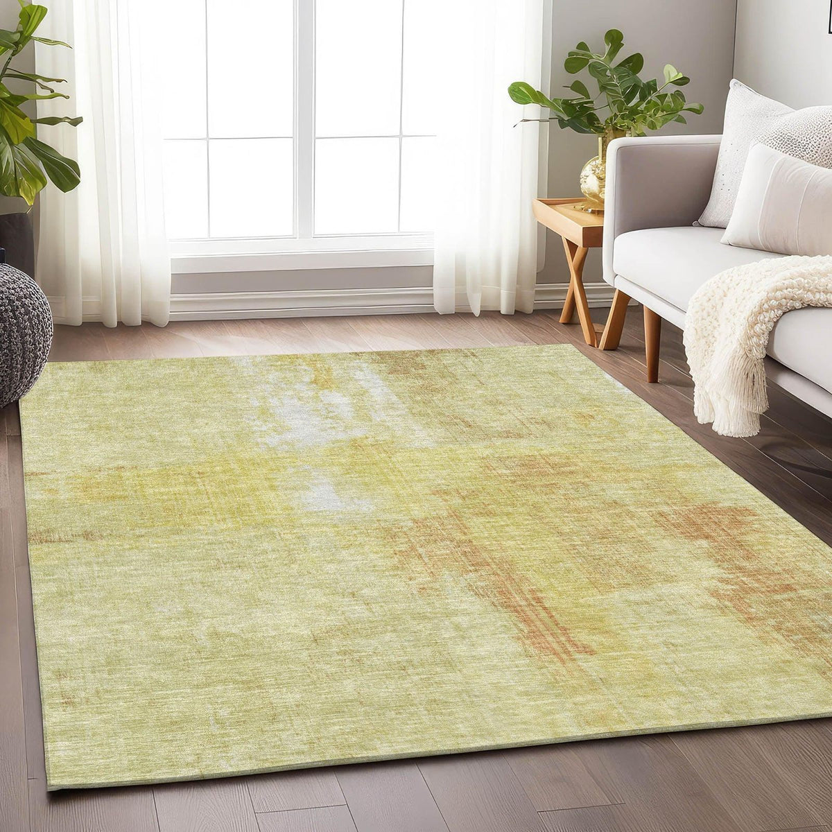 Jaelor Gold Washable Indoor-Outdoor Rug -- gold