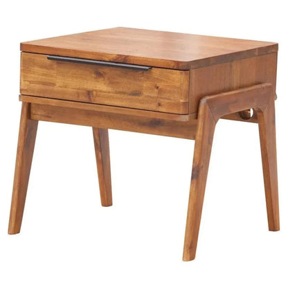 Brown Square Side Table Drawers Wood Wood Base -- view 6