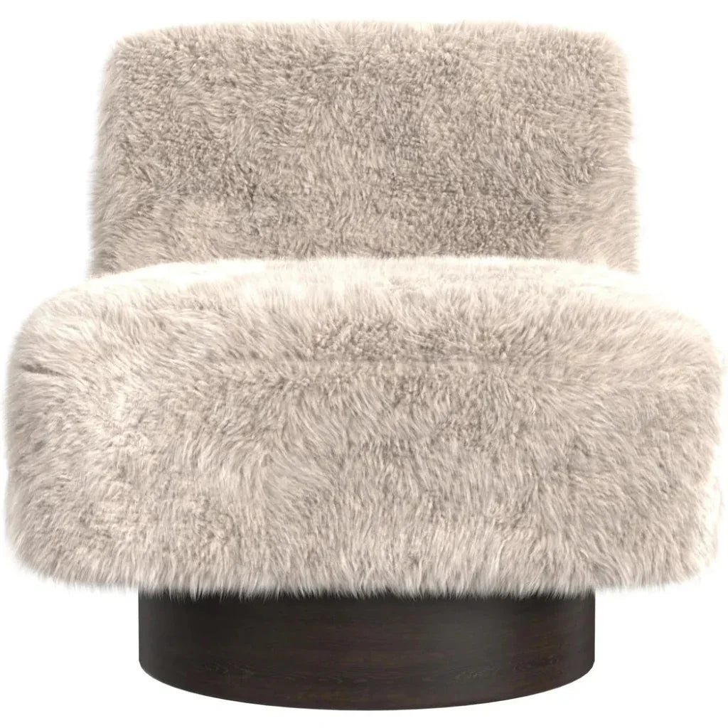 Amaya Wood Beige Swivel Armless Accent Chair