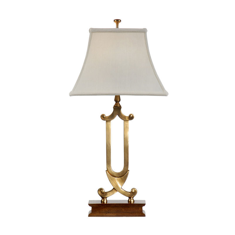 Wildwood Crossed Scrolls Brass-Walnut Gold Table Lamp