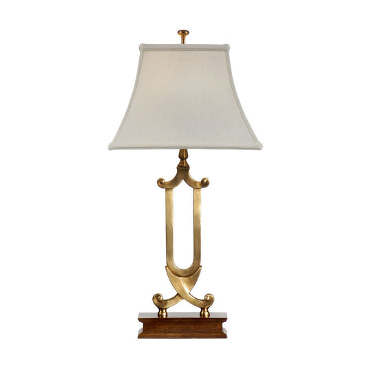 Wildwood Crossed Scrolls Brass-Walnut Gold Table Lamp
