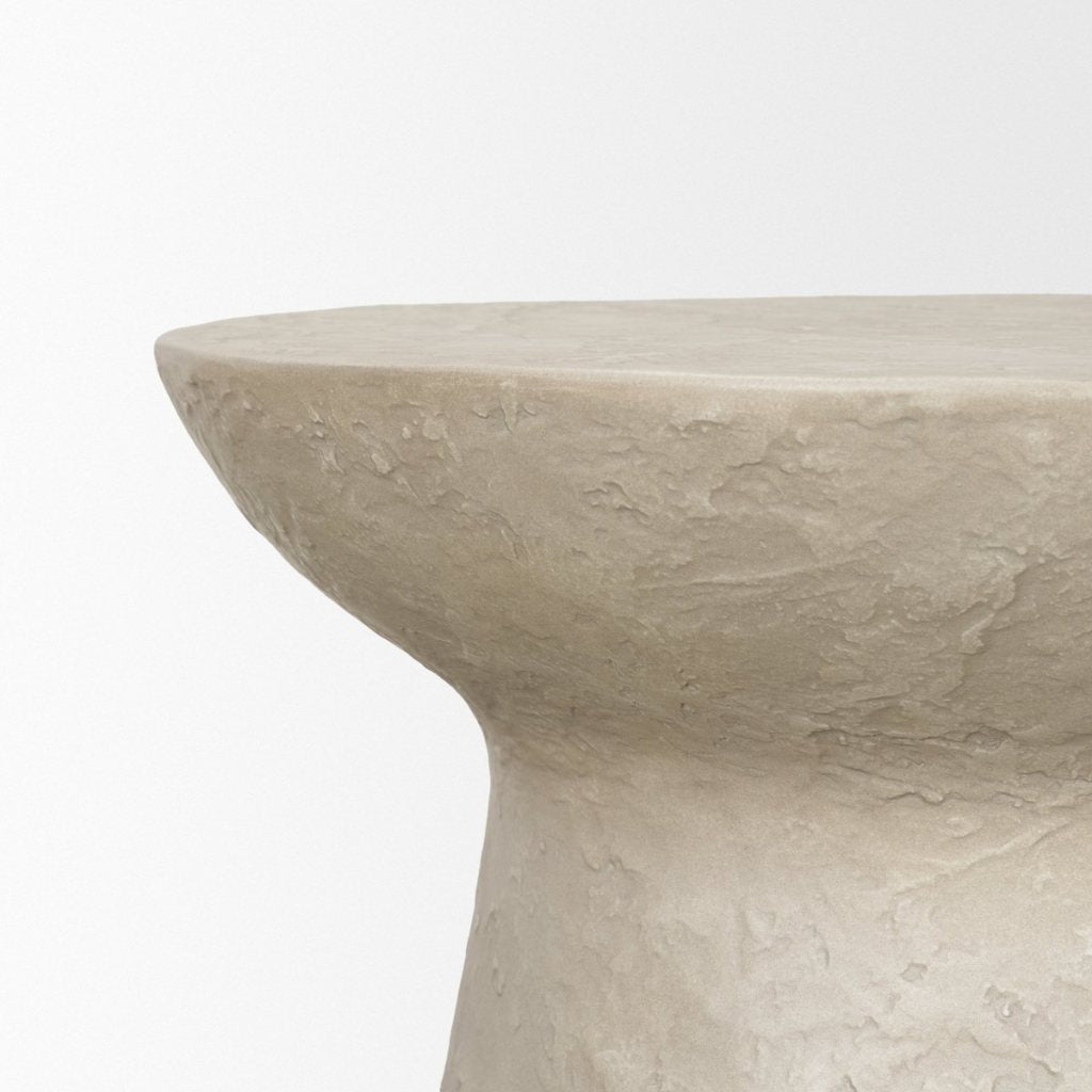 Mesa Round Stone Finish Pillar Accent Table -- Cream