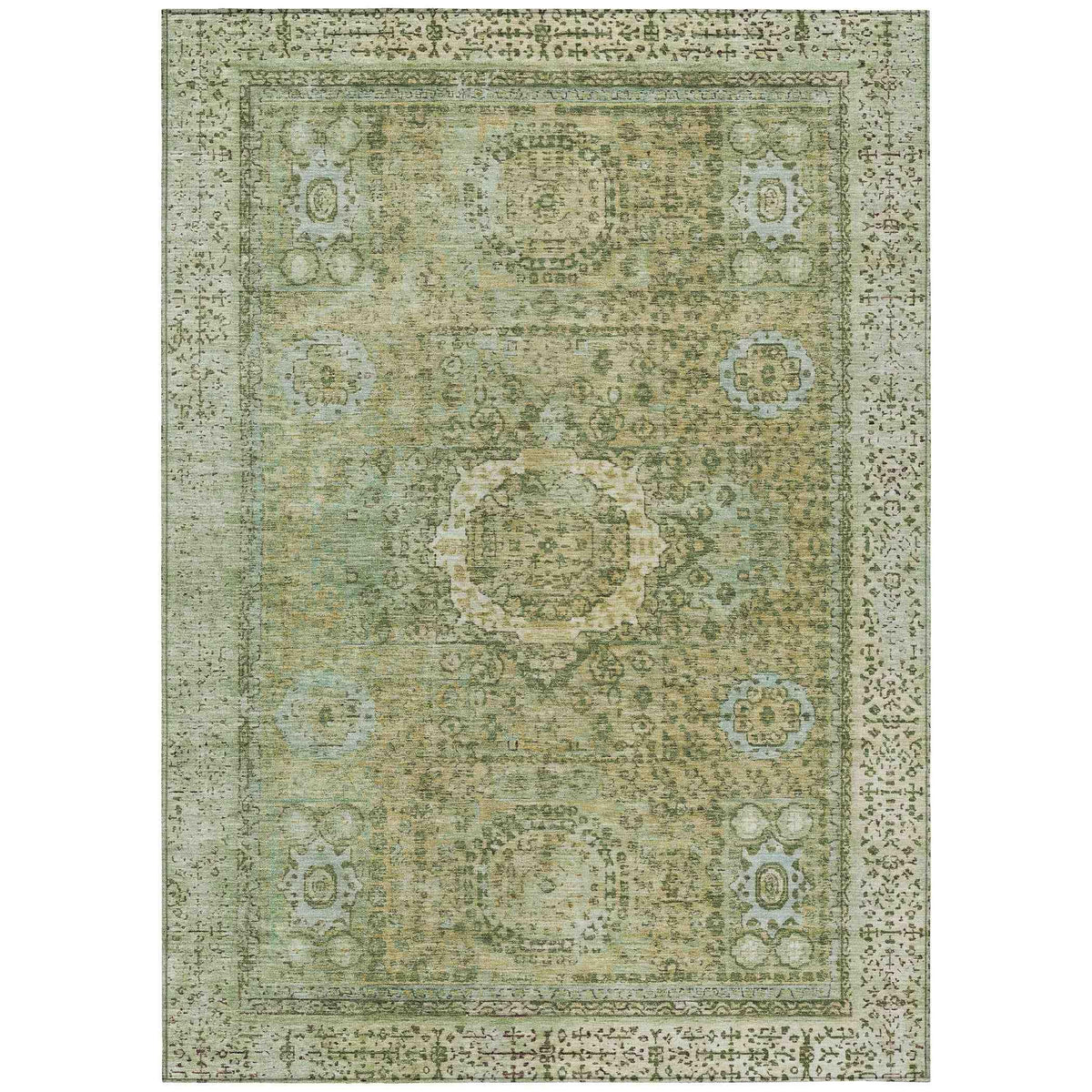 Irias Green Washable Indoor-Outdoor Rug